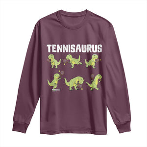 Funny Prehistoric Dinosaur Tennis Player Long Sleeve Shirt Gift For Tennis Fans TS12 Maroon Print Your Wear