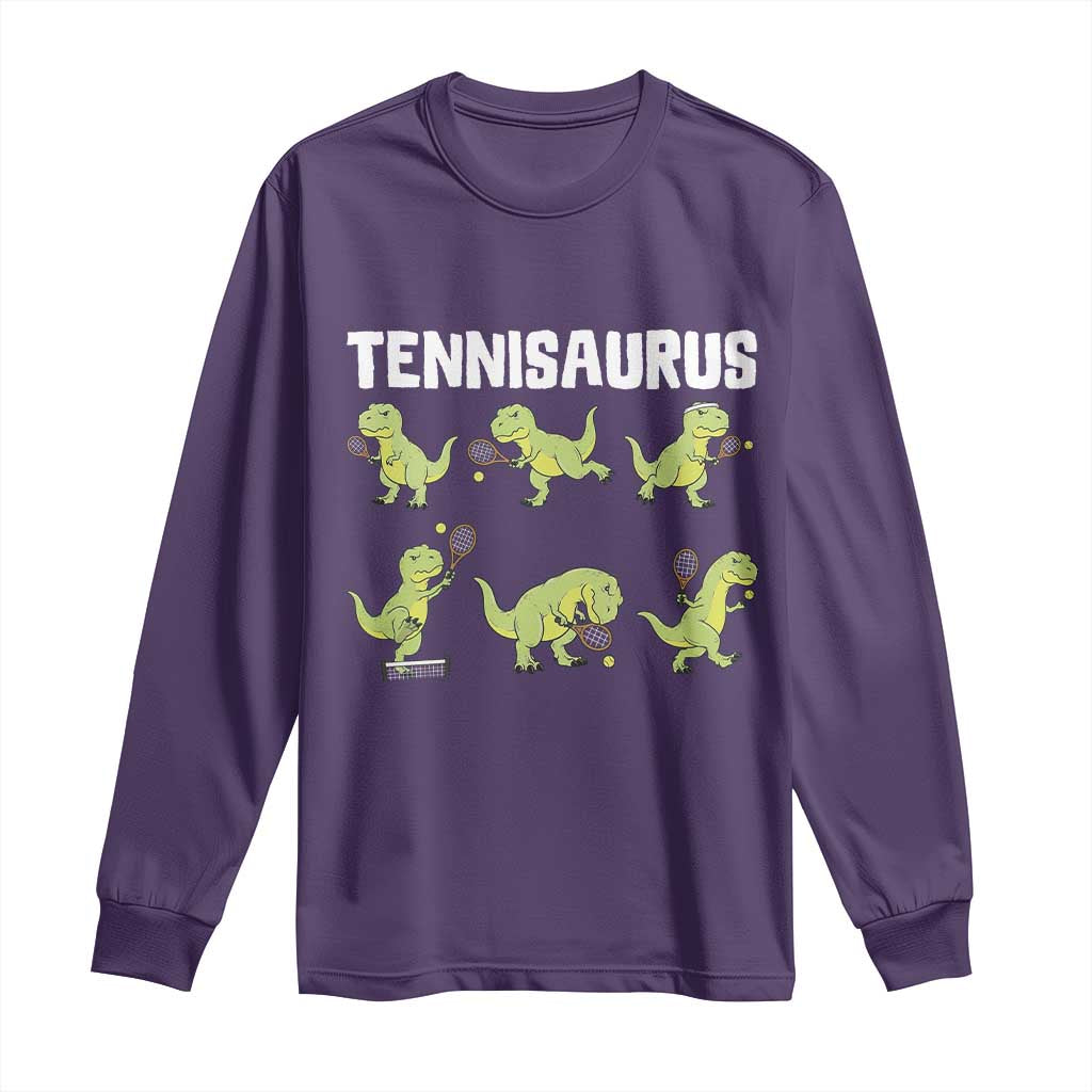 Funny Prehistoric Dinosaur Tennis Player Long Sleeve Shirt Gift For Tennis Fans TS12 Purple Print Your Wear