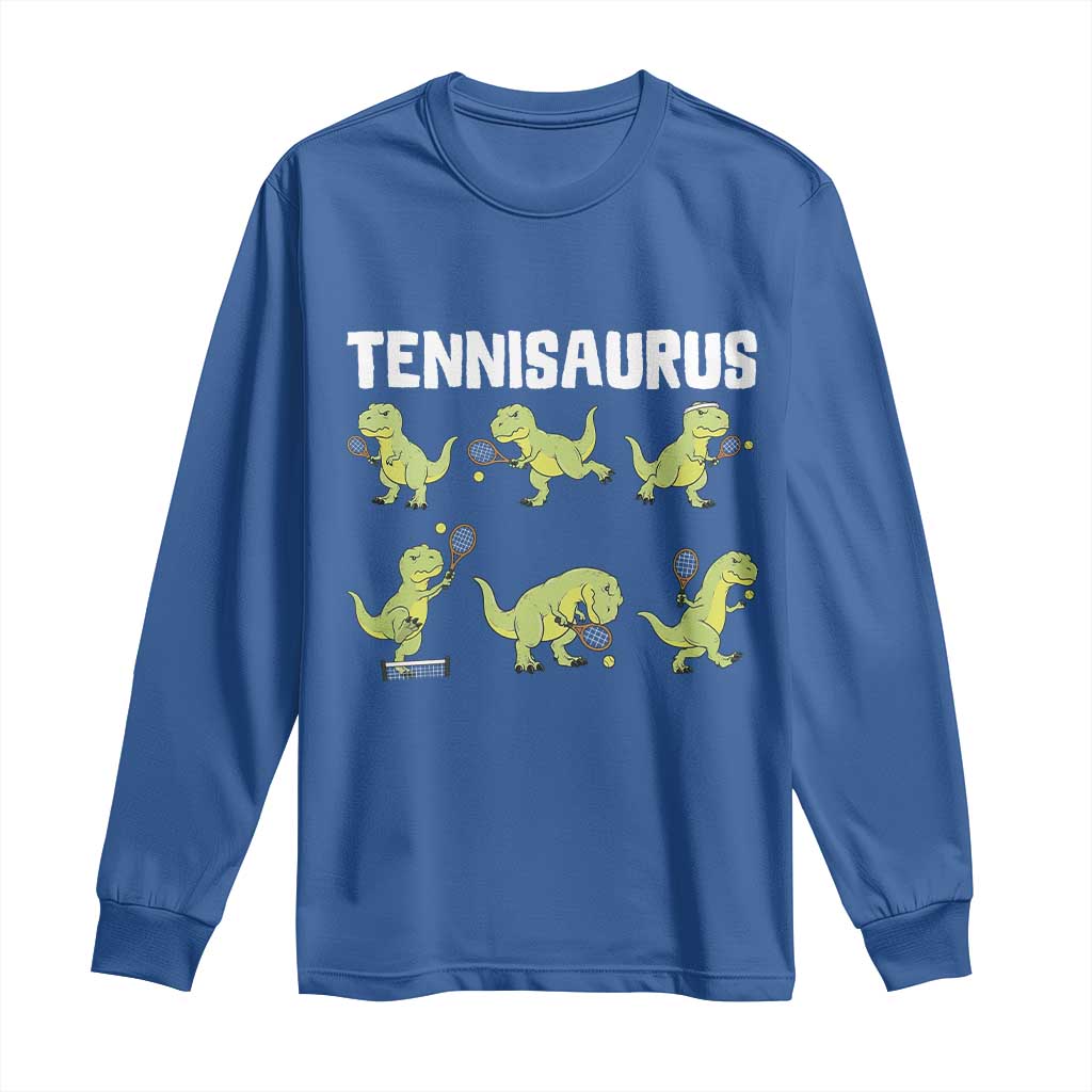 Funny Prehistoric Dinosaur Tennis Player Long Sleeve Shirt Gift For Tennis Fans TS12 Royal Blue Print Your Wear