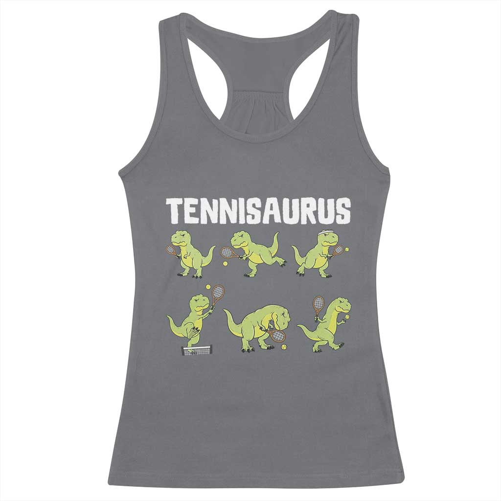 Funny Prehistoric Dinosaur Tennis Player Racerback Tank Top Gift For Tennis Fans TS12 Charcoal Print Your Wear