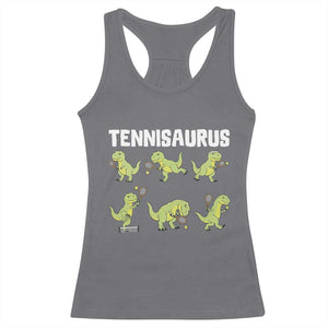 Funny Prehistoric Dinosaur Tennis Player Racerback Tank Top Gift For Tennis Fans TS12 Charcoal Print Your Wear
