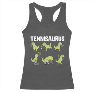 Funny Prehistoric Dinosaur Tennis Player Racerback Tank Top Gift For Tennis Fans TS12 Dark Heather Print Your Wear