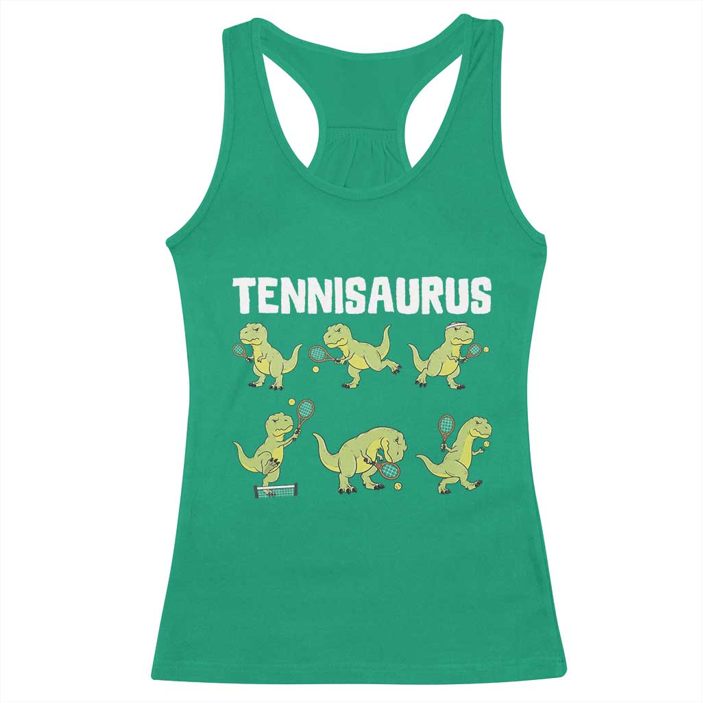 Funny Prehistoric Dinosaur Tennis Player Racerback Tank Top Gift For Tennis Fans TS12 Irish Green Print Your Wear