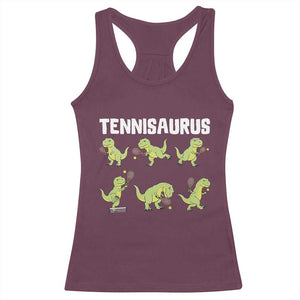Funny Prehistoric Dinosaur Tennis Player Racerback Tank Top Gift For Tennis Fans TS12 Maroon Print Your Wear