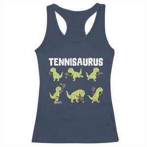 Funny Prehistoric Dinosaur Tennis Player Racerback Tank Top Gift For Tennis Fans TS12 Navy Print Your Wear
