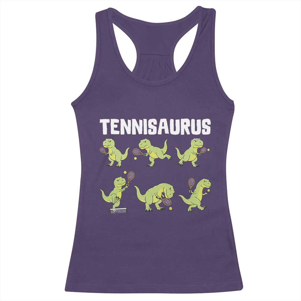 Funny Prehistoric Dinosaur Tennis Player Racerback Tank Top Gift For Tennis Fans TS12 Purple Print Your Wear