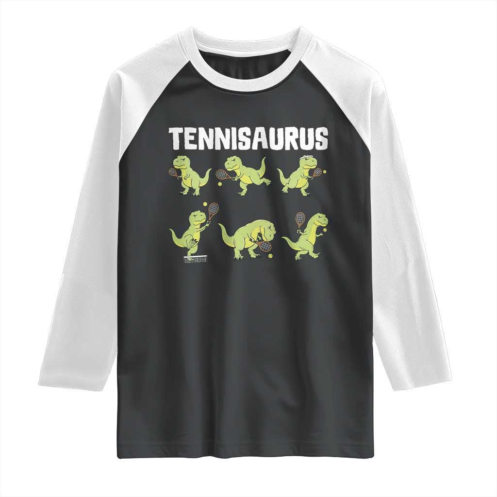Funny Prehistoric Dinosaur Tennis Player Raglan Shirt Gift For Tennis Fans TS12 Black White Print Your Wear