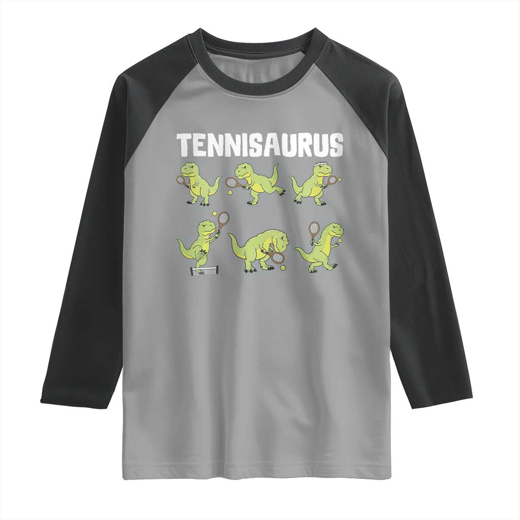 Funny Prehistoric Dinosaur Tennis Player Raglan Shirt Gift For Tennis Fans TS12 Sport Gray Black Print Your Wear