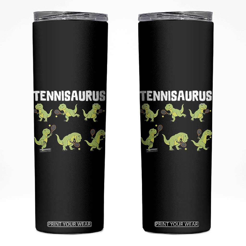 Funny Prehistoric Dinosaur Tennis Player Skinny Tumbler Gift For Tennis Fans TS12 Black Print Your Wear