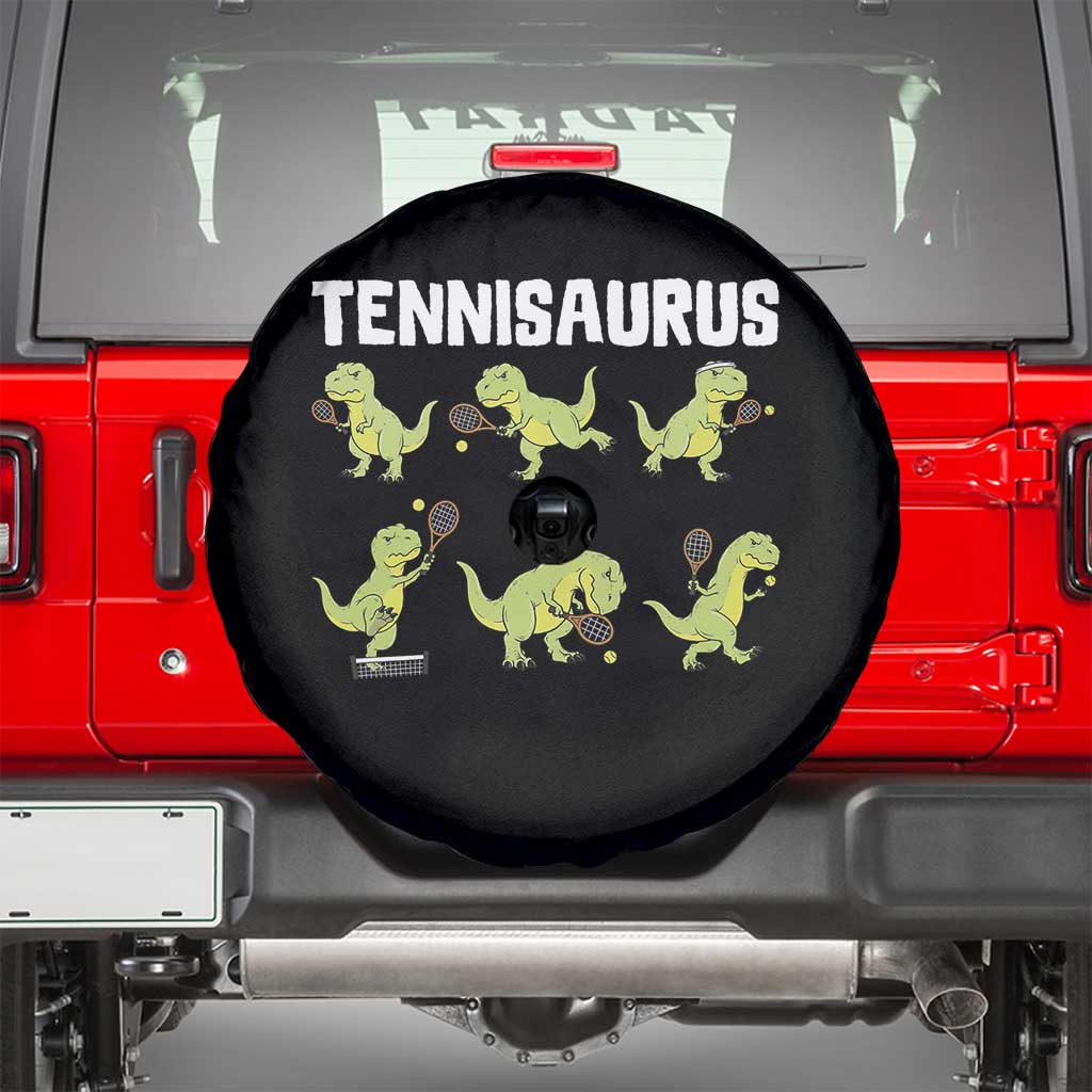 Funny Prehistoric Dinosaur Tennis Player Spare Tire Cover Gift For Tennis Fans TS12 Black Print Your Wear