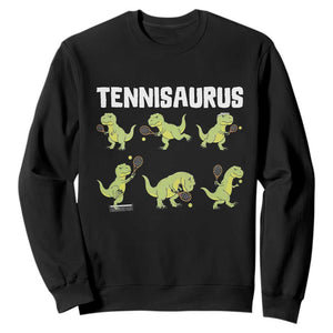 Funny Prehistoric Dinosaur Tennis Player Sweatshirt Gift For Tennis Fans TS12 Black Print Your Wear