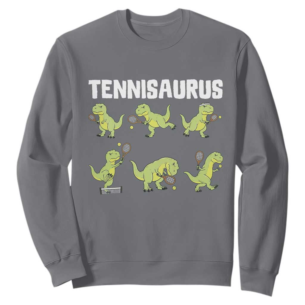 Funny Prehistoric Dinosaur Tennis Player Sweatshirt Gift For Tennis Fans TS12 Charcoal Print Your Wear