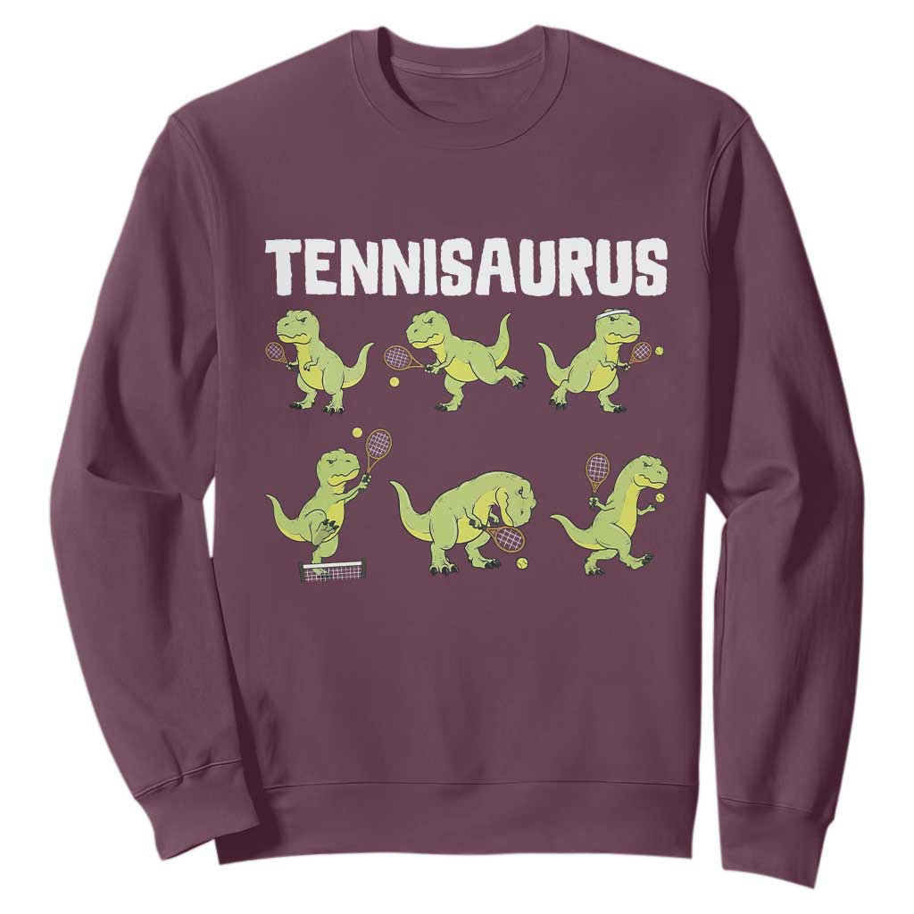 Funny Prehistoric Dinosaur Tennis Player Sweatshirt Gift For Tennis Fans TS12 Maroon Print Your Wear