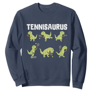 Funny Prehistoric Dinosaur Tennis Player Sweatshirt Gift For Tennis Fans TS12 Navy Print Your Wear