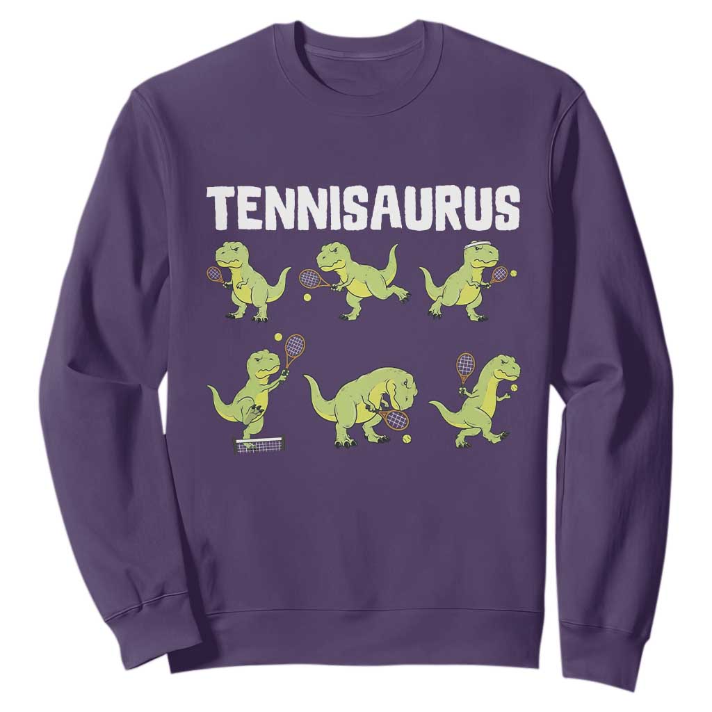 Funny Prehistoric Dinosaur Tennis Player Sweatshirt Gift For Tennis Fans TS12 Purple Print Your Wear