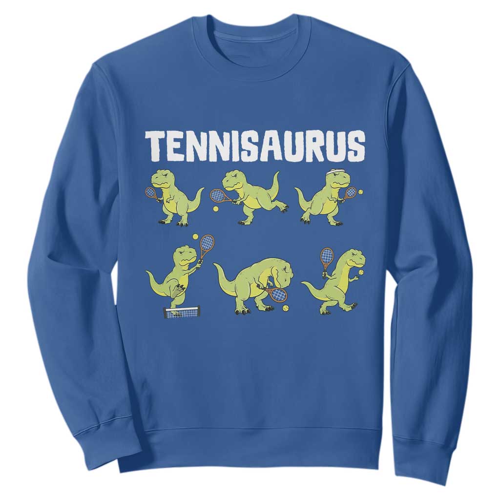 Funny Prehistoric Dinosaur Tennis Player Sweatshirt Gift For Tennis Fans TS12 Royal Blue Print Your Wear