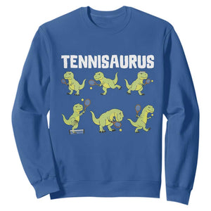 Funny Prehistoric Dinosaur Tennis Player Sweatshirt Gift For Tennis Fans TS12 Royal Blue Print Your Wear