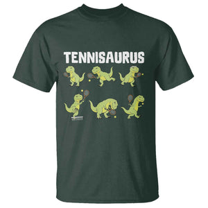 Funny Prehistoric Dinosaur Tennis Player T Shirt Gift For Tennis Fans TS12 Dark Forest Green Print Your Wear