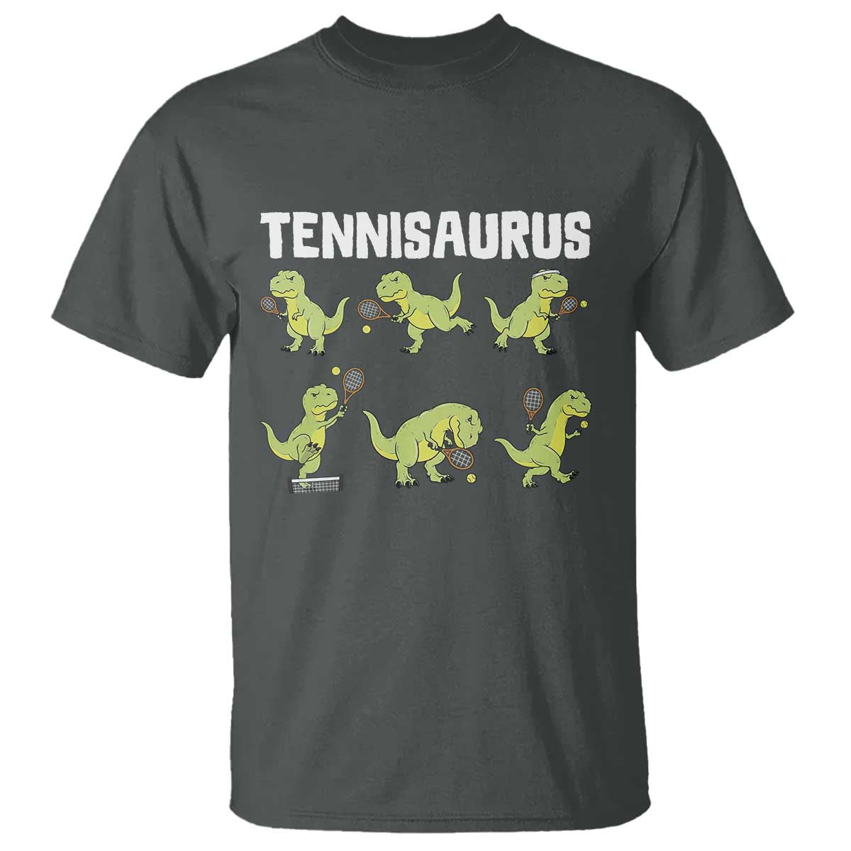 Funny Prehistoric Dinosaur Tennis Player T Shirt Gift For Tennis Fans TS12 Dark Heather Print Your Wear