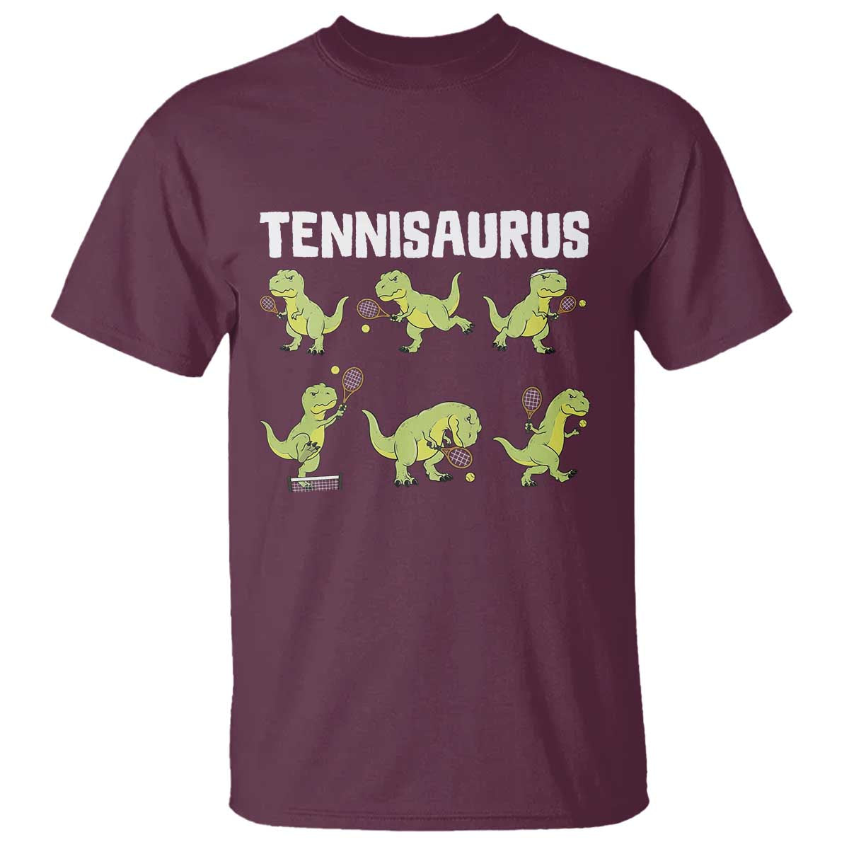 Funny Prehistoric Dinosaur Tennis Player T Shirt Gift For Tennis Fans TS12 Maroon Print Your Wear