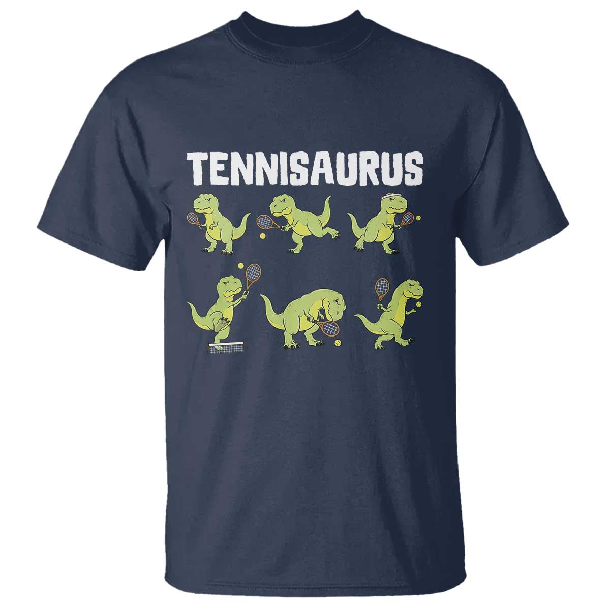 Funny Prehistoric Dinosaur Tennis Player T Shirt Gift For Tennis Fans TS12 Navy Print Your Wear