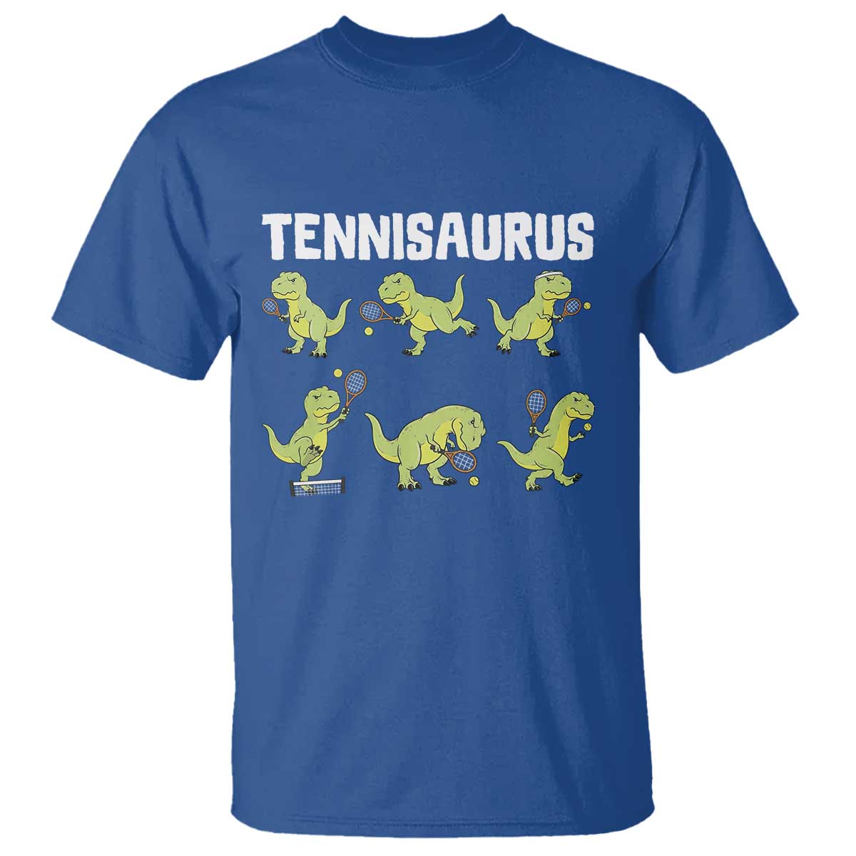 Funny Prehistoric Dinosaur Tennis Player T Shirt Gift For Tennis Fans TS12 Royal Blue Print Your Wear