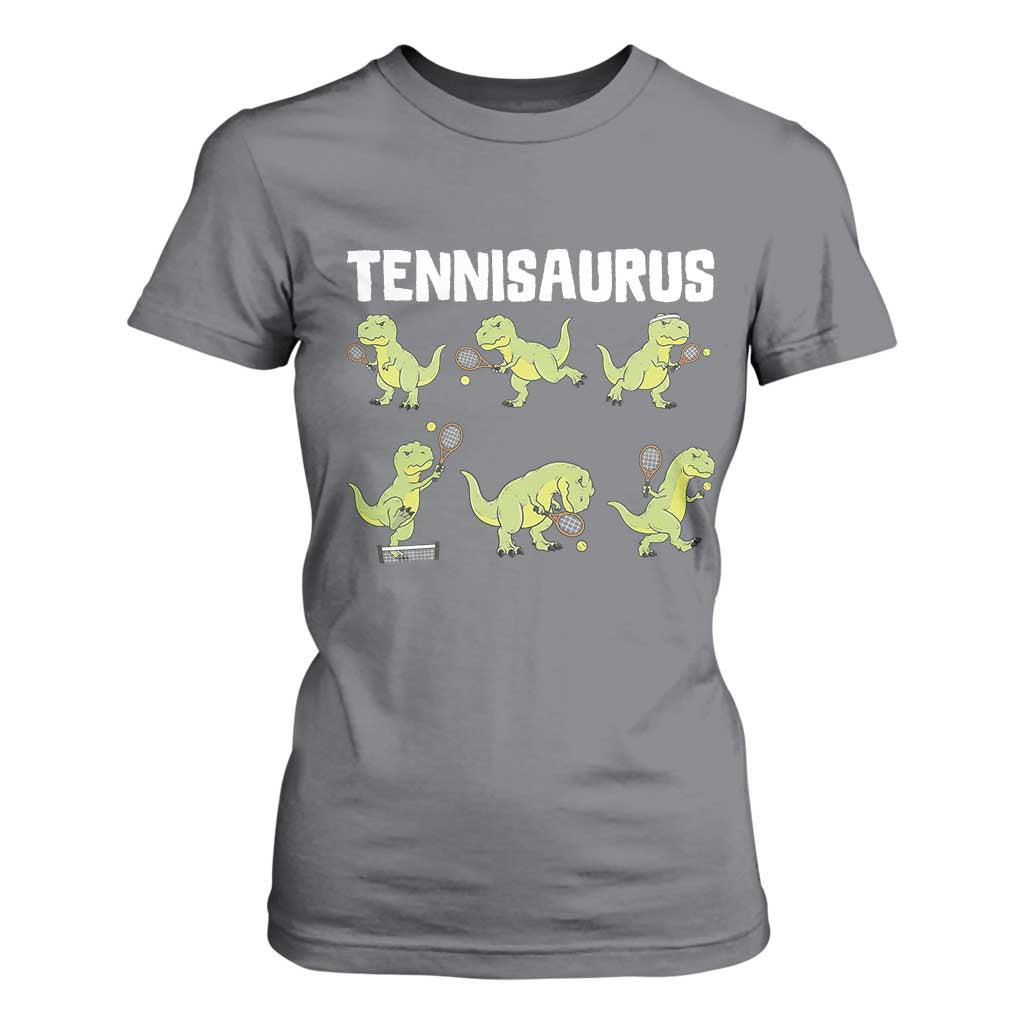 Funny Prehistoric Dinosaur Tennis Player T Shirt For Women Gift For Tennis Fans TS12 Charcoal Print Your Wear