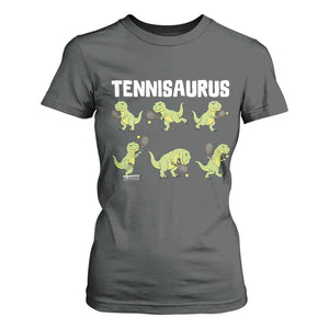 Funny Prehistoric Dinosaur Tennis Player T Shirt For Women Gift For Tennis Fans TS12 Dark Heather Print Your Wear
