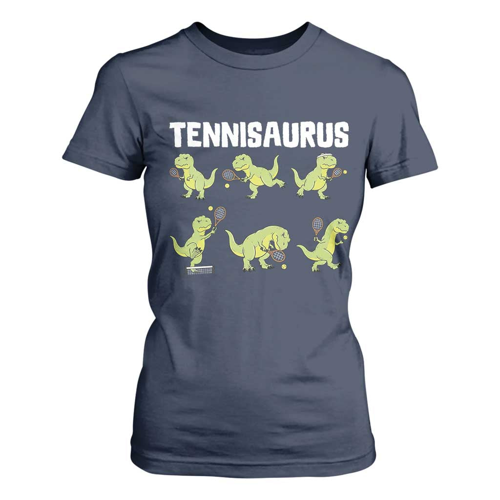Funny Prehistoric Dinosaur Tennis Player T Shirt For Women Gift For Tennis Fans TS12 Navy Print Your Wear