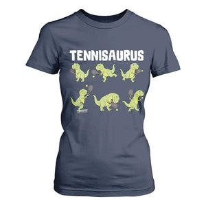 Funny Prehistoric Dinosaur Tennis Player T Shirt For Women Gift For Tennis Fans TS12 Navy Print Your Wear