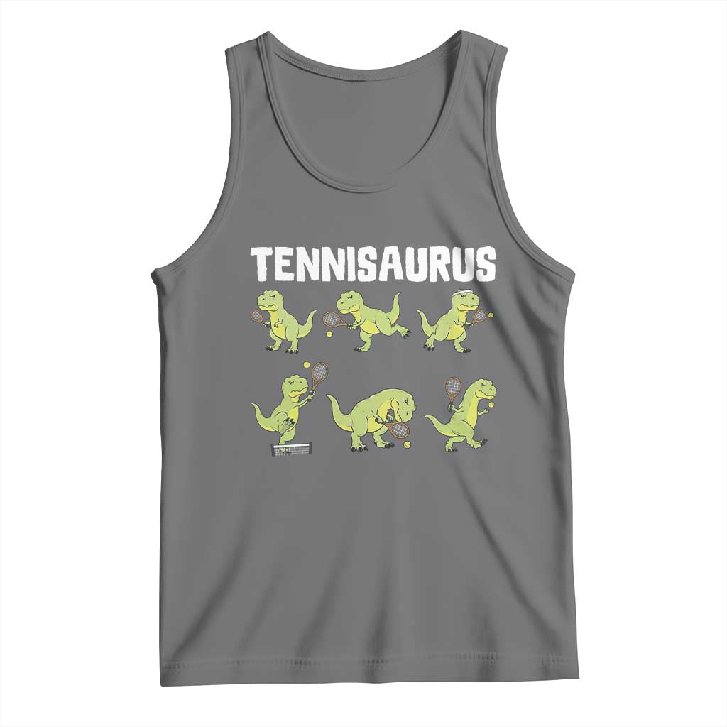 Funny Prehistoric Dinosaur Tennis Player Tank Top Gift For Tennis Fans TS12 Black Heather Print Your Wear
