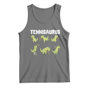 Funny Prehistoric Dinosaur Tennis Player Tank Top Gift For Tennis Fans TS12 Black Heather Print Your Wear