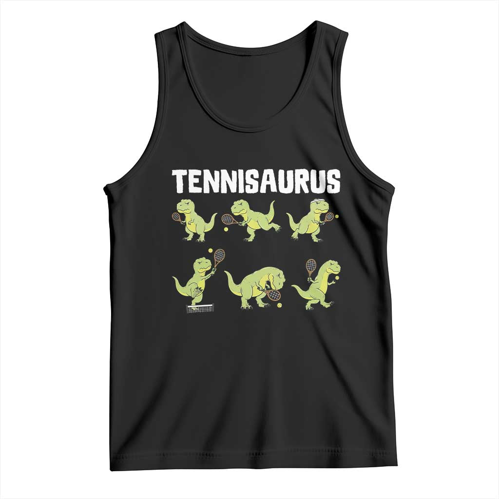 Funny Prehistoric Dinosaur Tennis Player Tank Top Gift For Tennis Fans TS12 Black Print Your Wear