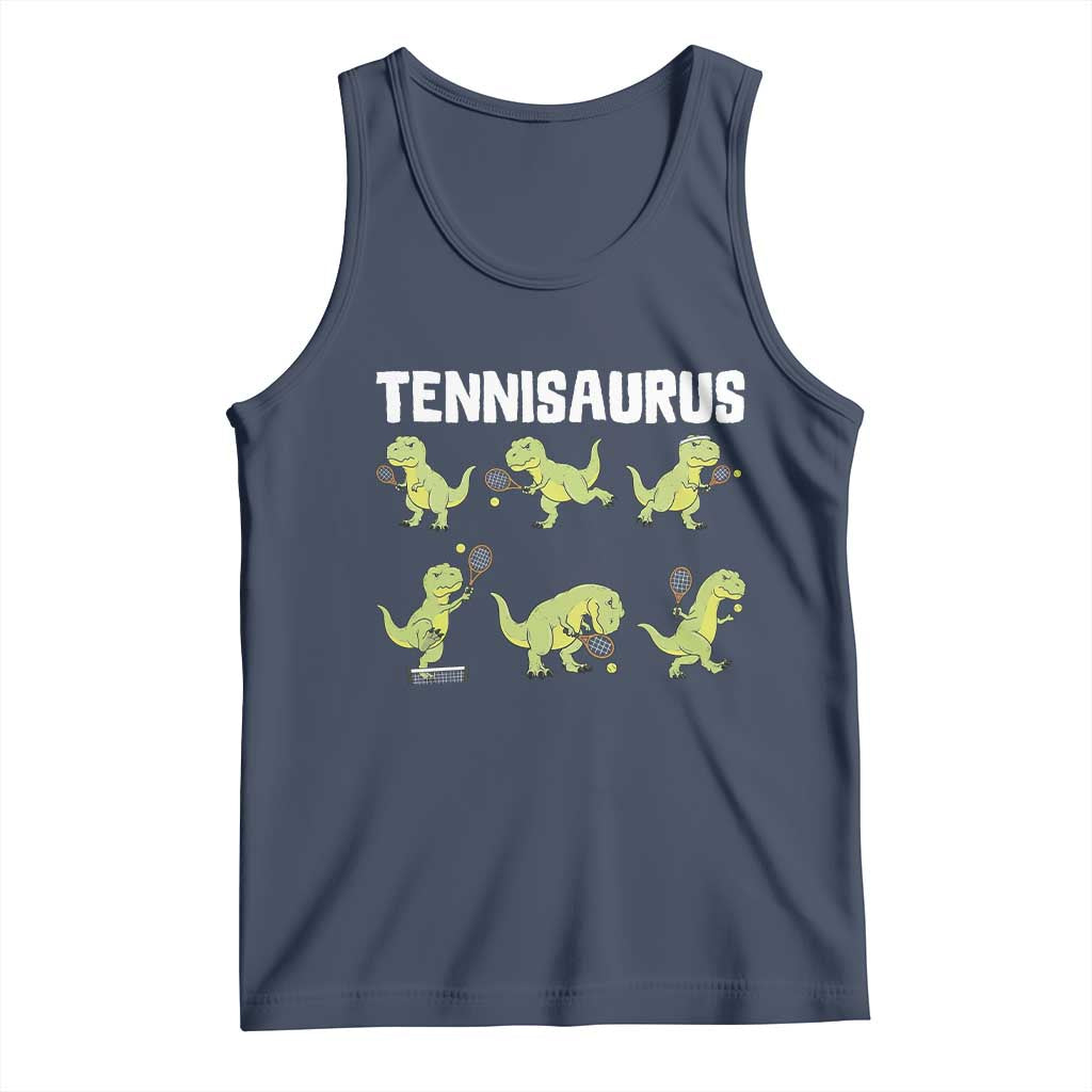 Funny Prehistoric Dinosaur Tennis Player Tank Top Gift For Tennis Fans TS12 Navy Print Your Wear