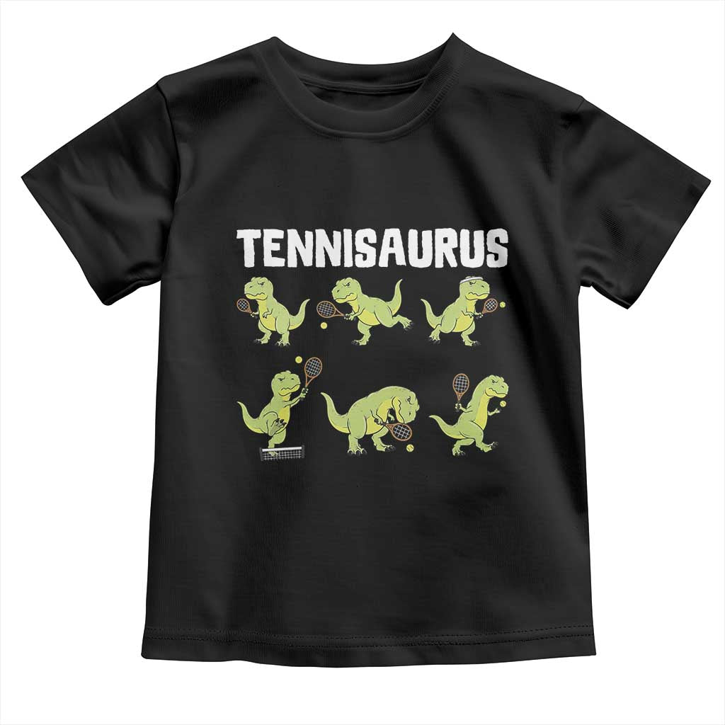 Funny Prehistoric Dinosaur Tennis Player Toddler T Shirt Gift For Tennis Fans TS12 Black Print Your Wear