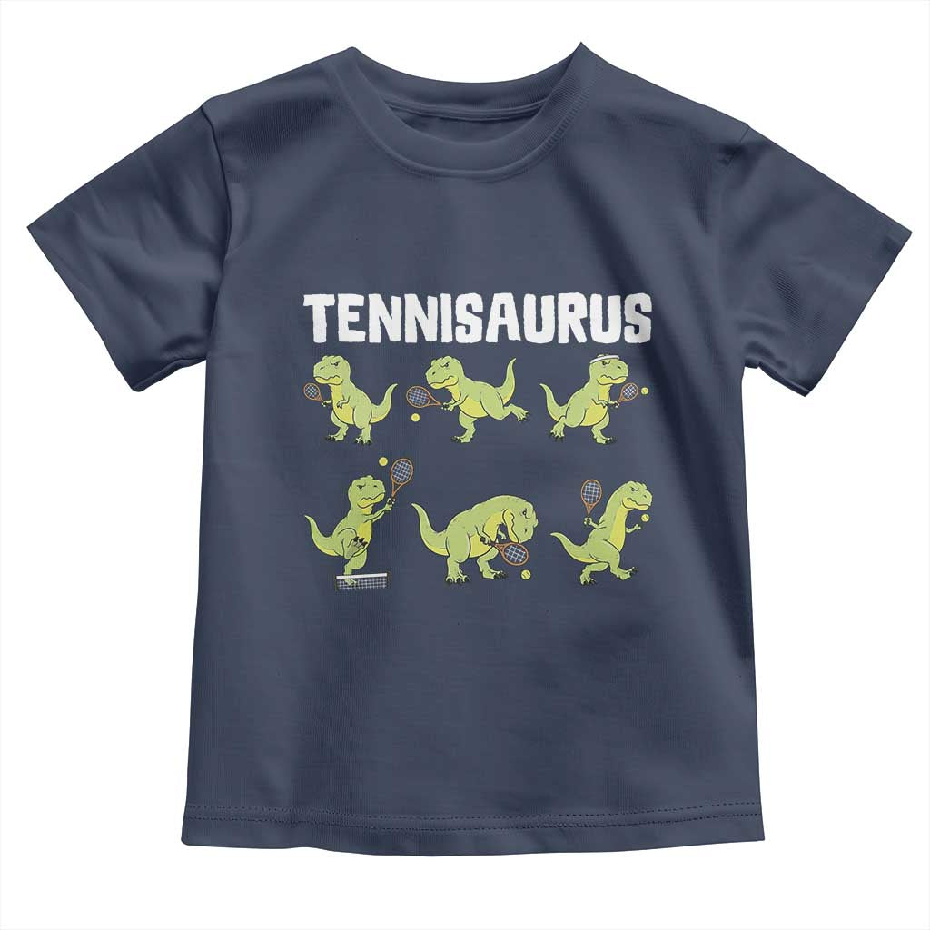 Funny Prehistoric Dinosaur Tennis Player Toddler T Shirt Gift For Tennis Fans TS12 Navy Print Your Wear