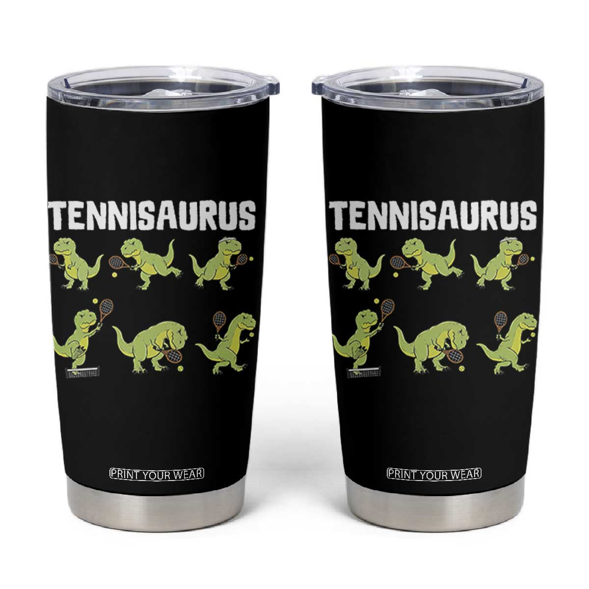 Funny Prehistoric Dinosaur Tennis Player Tumbler Cup Gift For Tennis Fans TS12 Black Print Your Wear