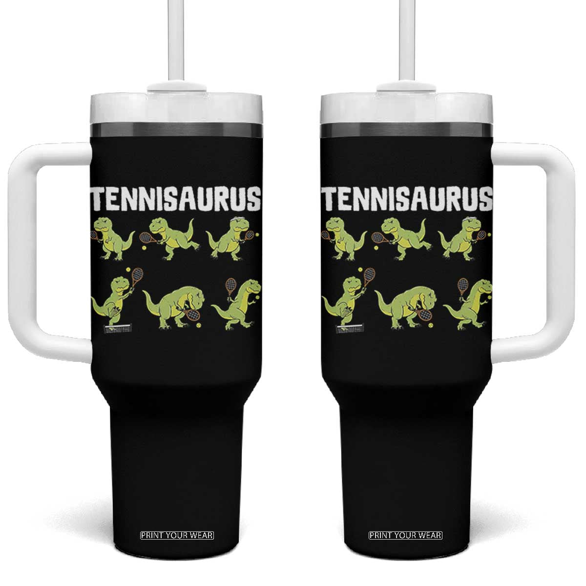 Funny Prehistoric Dinosaur Tennis Player Tumbler With Handle Gift For Tennis Fans TS12 One Size: 40 oz Black Print Your Wear