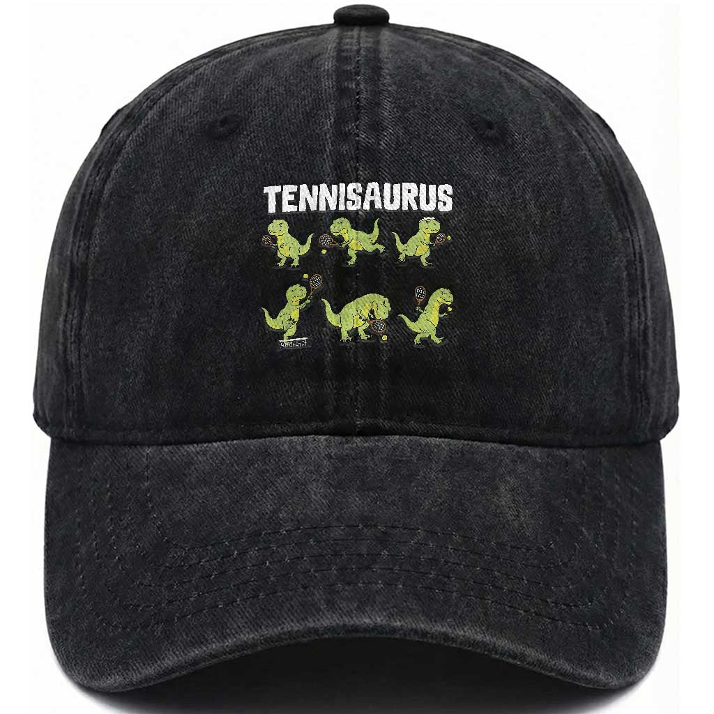 Funny Prehistoric Dinosaur Tennis Player Washed Cotton Baseball Cap Gift For Tennis Fans TS12 Print Your Wear