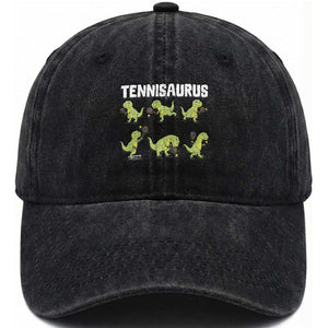 Funny Prehistoric Dinosaur Tennis Player Washed Cotton Baseball Cap Gift For Tennis Fans TS12 Print Your Wear