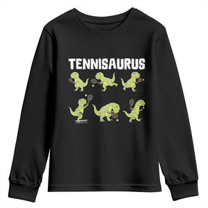 Funny Prehistoric Dinosaur Tennis Player Youth Sweatshirt Gift For Tennis Fans TS12 Black Print Your Wear