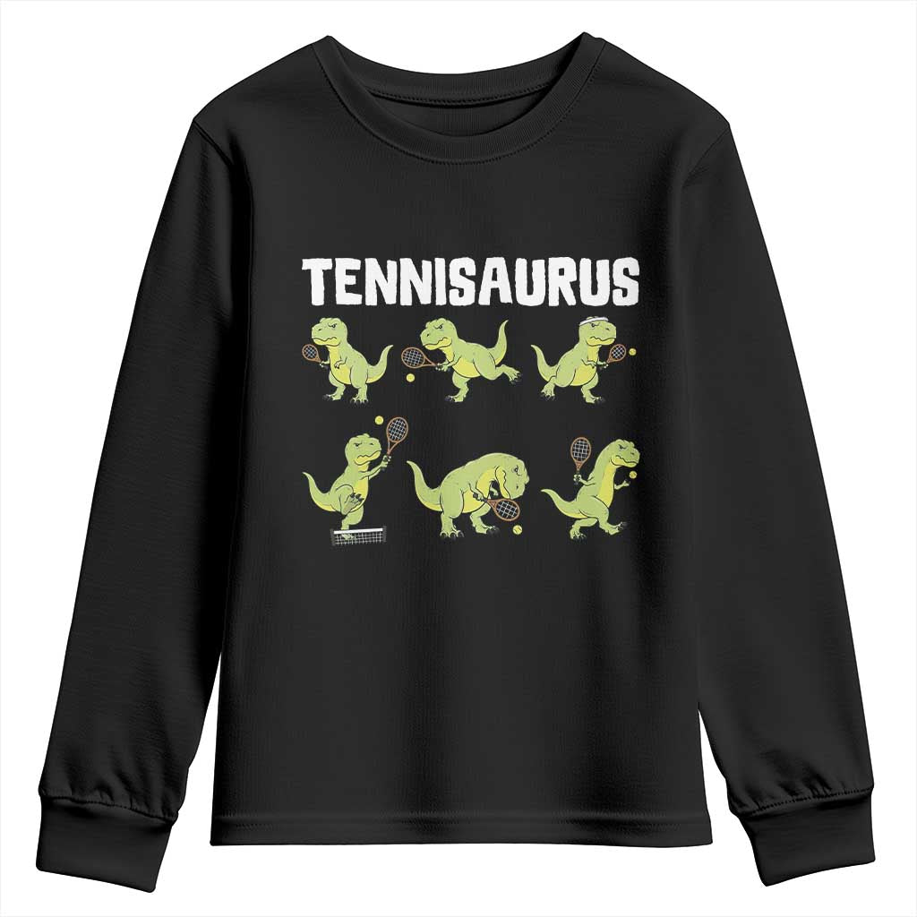 Funny Prehistoric Dinosaur Tennis Player Youth Sweatshirt Gift For Tennis Fans TS12 Black Print Your Wear
