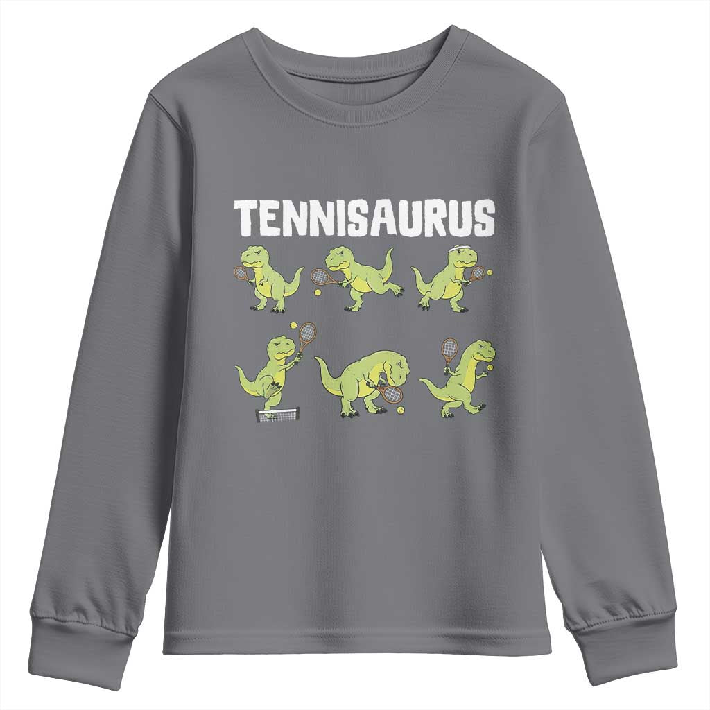 Funny Prehistoric Dinosaur Tennis Player Youth Sweatshirt Gift For Tennis Fans TS12 Charcoal Print Your Wear