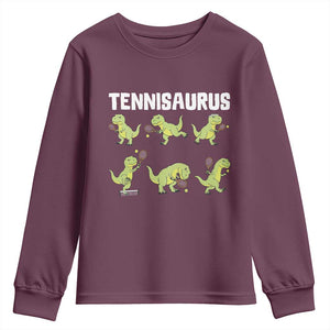 Funny Prehistoric Dinosaur Tennis Player Youth Sweatshirt Gift For Tennis Fans TS12 Maroon Print Your Wear