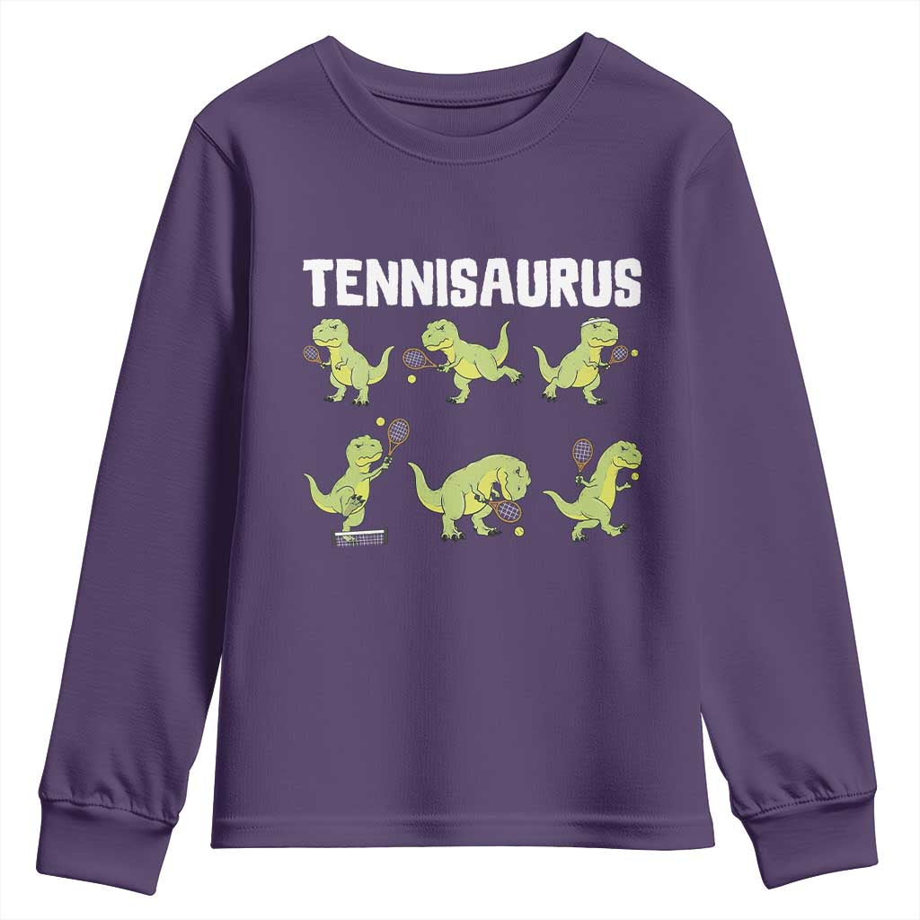 Funny Prehistoric Dinosaur Tennis Player Youth Sweatshirt Gift For Tennis Fans TS12 Purple Print Your Wear