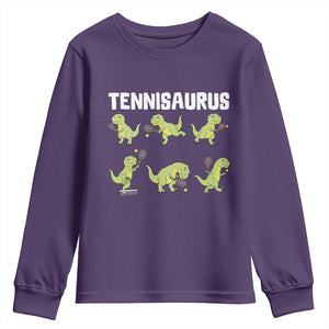 Funny Prehistoric Dinosaur Tennis Player Youth Sweatshirt Gift For Tennis Fans TS12 Purple Print Your Wear