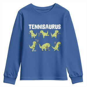 Funny Prehistoric Dinosaur Tennis Player Youth Sweatshirt Gift For Tennis Fans TS12 Royal Blue Print Your Wear