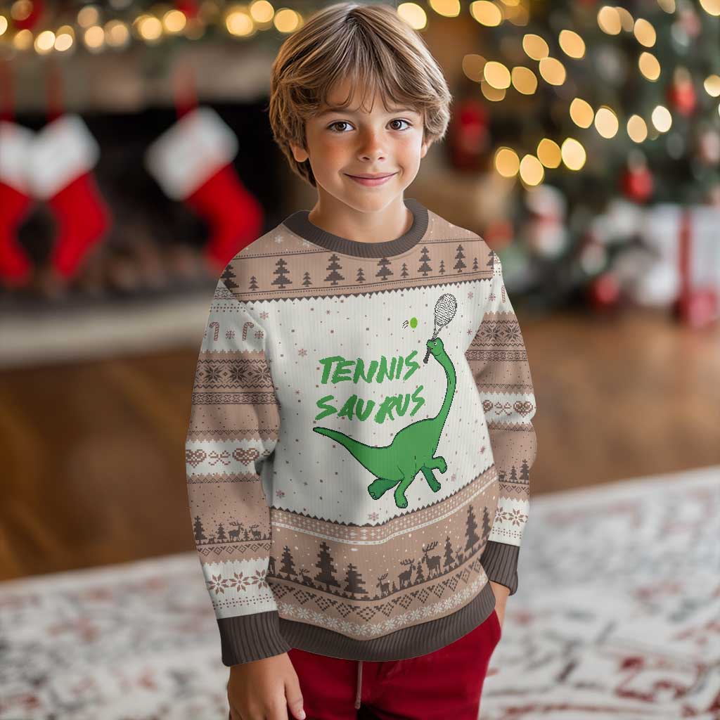 Funny Tennis Dinosaur Tennis Lover Ugly Christmas Sweater Gift For Tennis Fans TS12 Mocha Mousse Print Your Wear