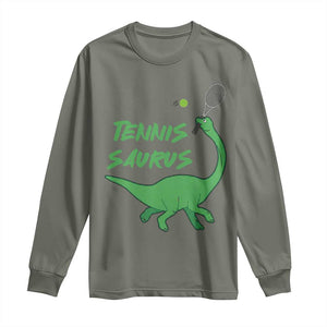 Funny Tennis Dinosaur Tennis Lover Long Sleeve Shirt Gift For Tennis Fans TS12 Military Green Print Your Wear