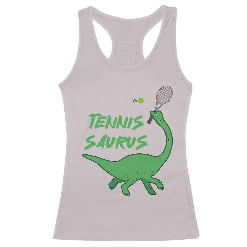 Funny Tennis Dinosaur Tennis Lover Racerback Tank Top Gift For Tennis Fans TS12 Ice Gray Print Your Wear